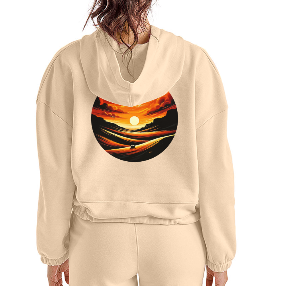 Women’s Desert Sunset Graphic Cropped Hoodie with Logo - nude