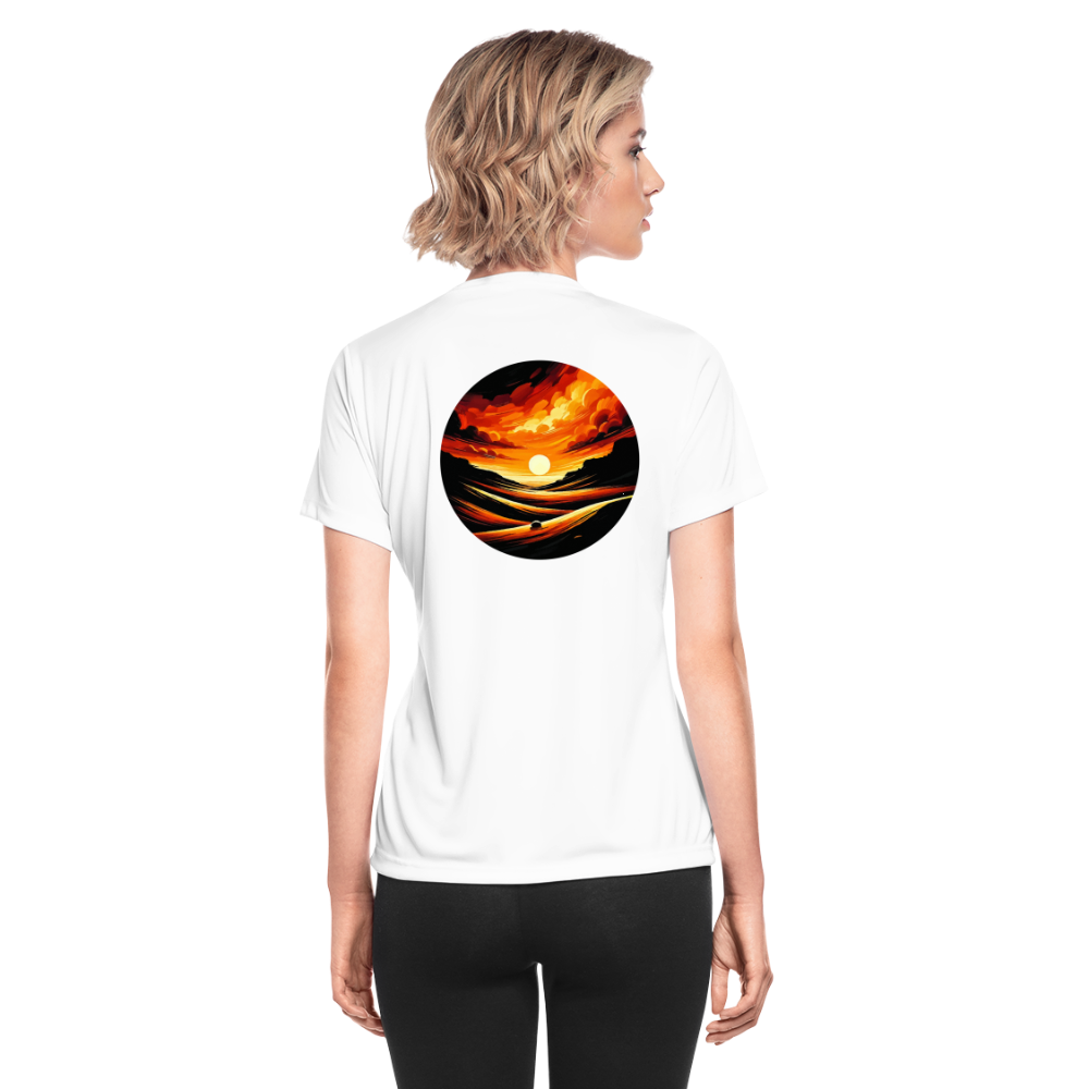 Women's Desert Sunset Graphic Moisture Wicking Performance T-Shirt with Logo - white