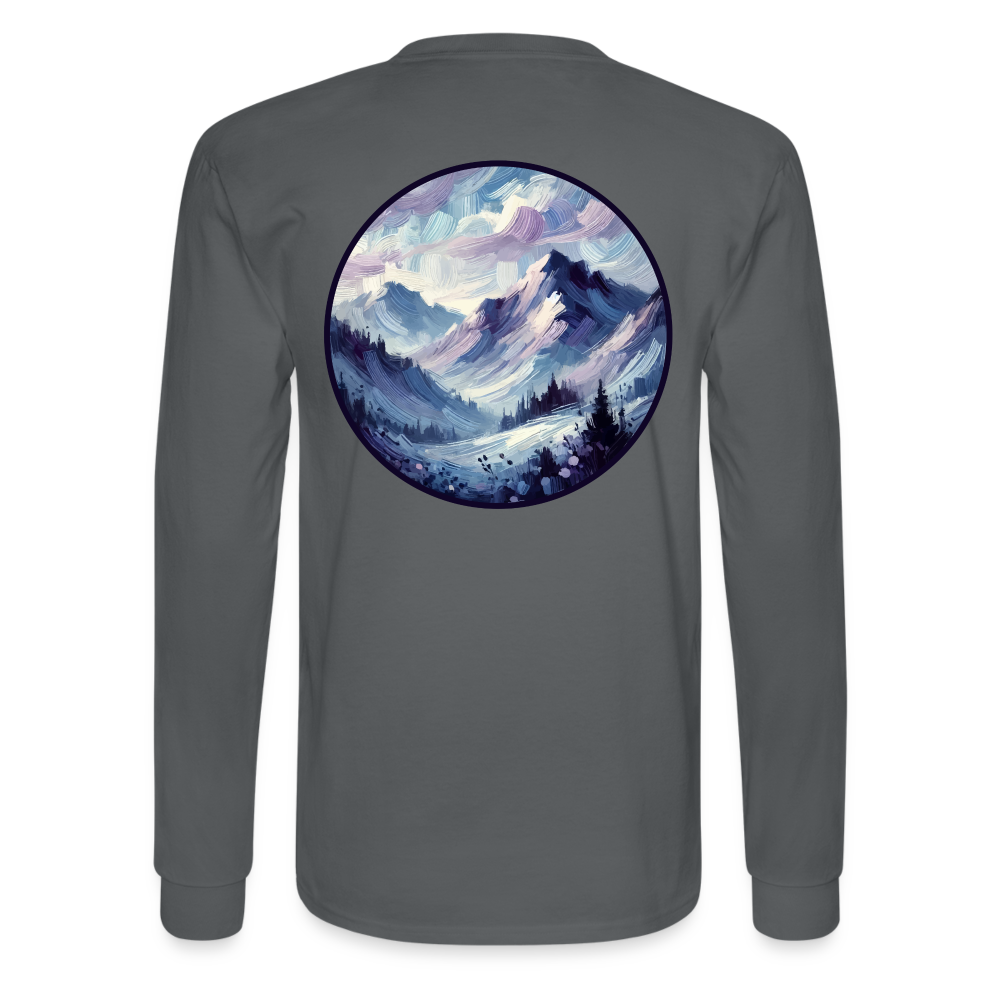 Men's Lavender Blue Mountain Range Graphic Long Sleeve Shirt with Logo - charcoal