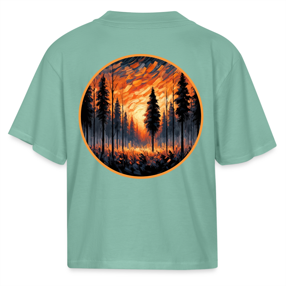 Women's Orange Forest Sunset Graphic Boxy Tee with Logo - saltwater