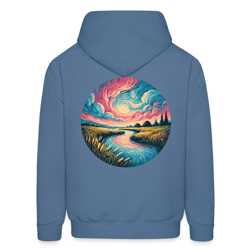 Men's River Pink and Blue Sky Graphic Hoodie with Logo - denim blue