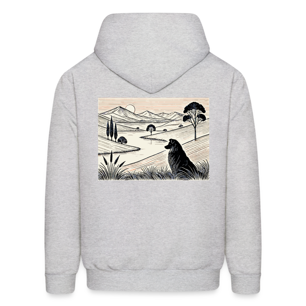 Men's Australian Shepherd Prairie Graphic Hoodie with Logo - ash 