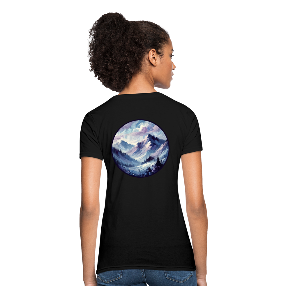 Women's Lavender Blue Mountain Range T-Shirt with Logo - black