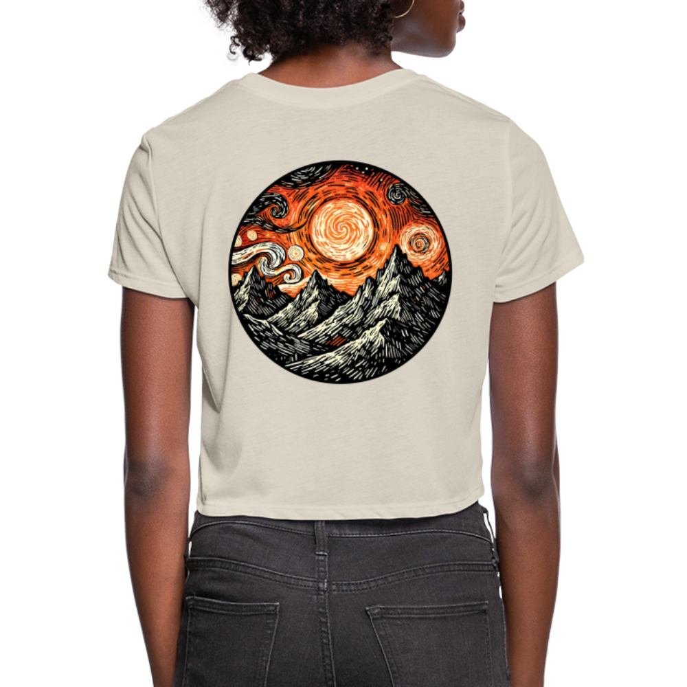 Women's Orange Swirling Mountains Graphic Cropped T-Shirt with Logo - dust