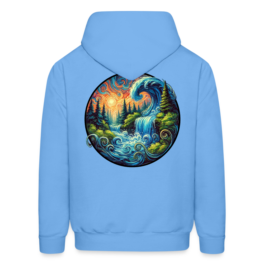 Men's Waterfall Graphic Hoodie with Logo - carolina blue