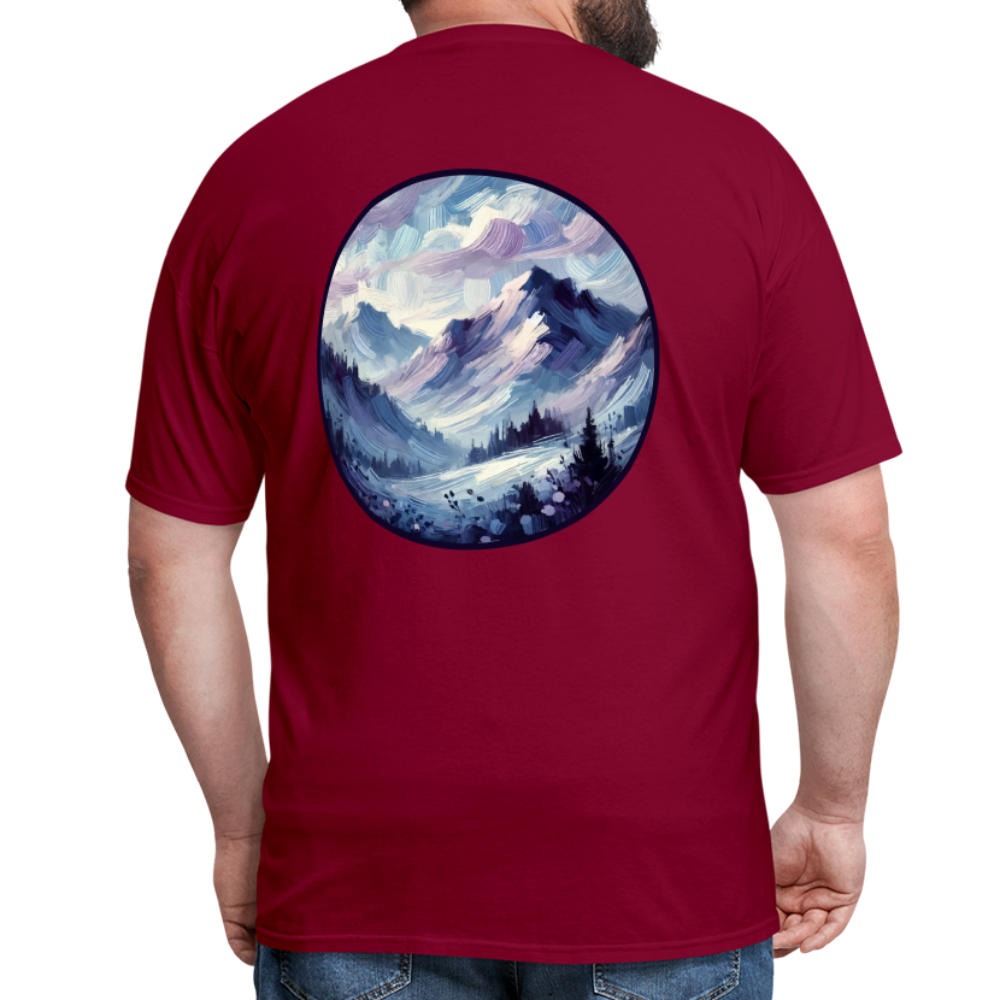 Lavender Blue Mountain Range Unisex Classic T-Shirt with Logo - burgundy