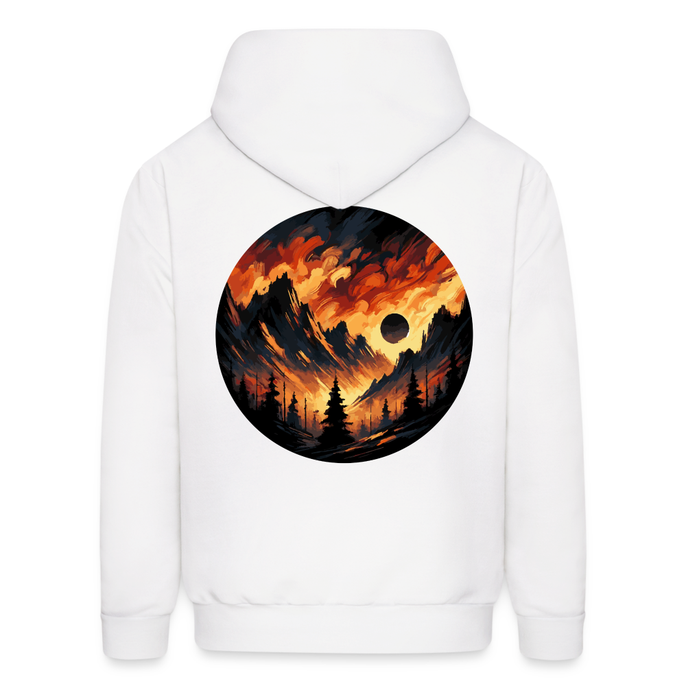 Men's Brushed Orange and Black Mountain Range Graphic Hoodie with Logo - white