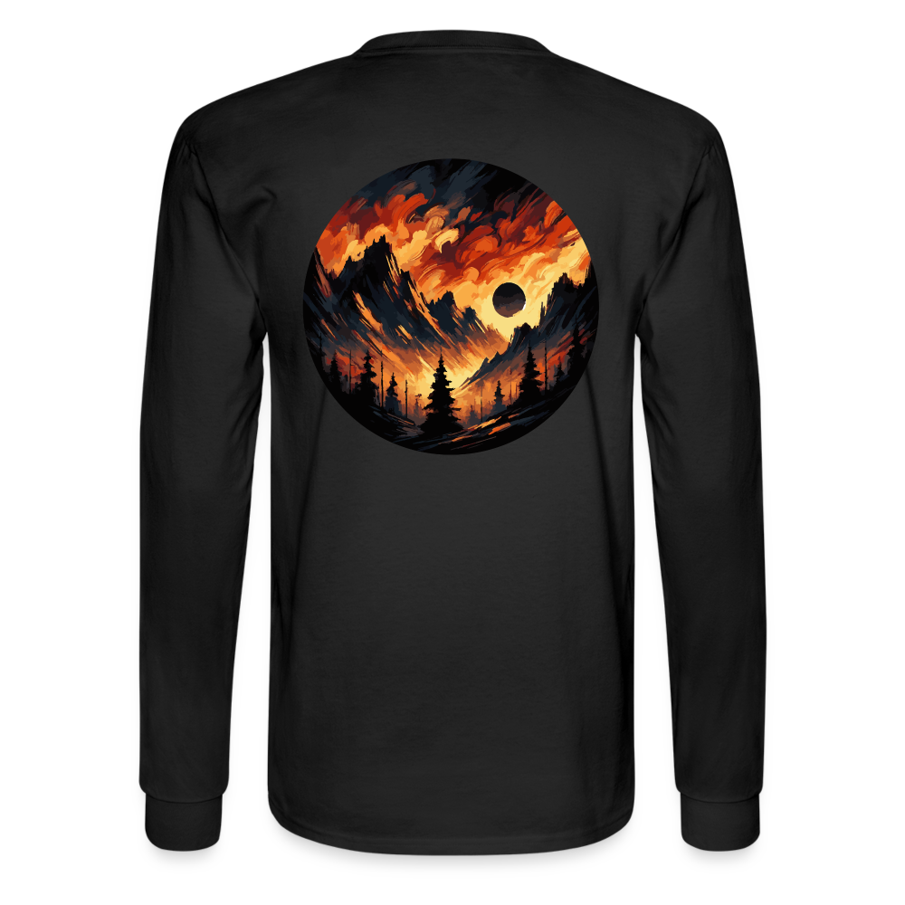 Men's Brushed Orange and Black Mountain Range Graphic Long Sleeve Shirt with Logo - black