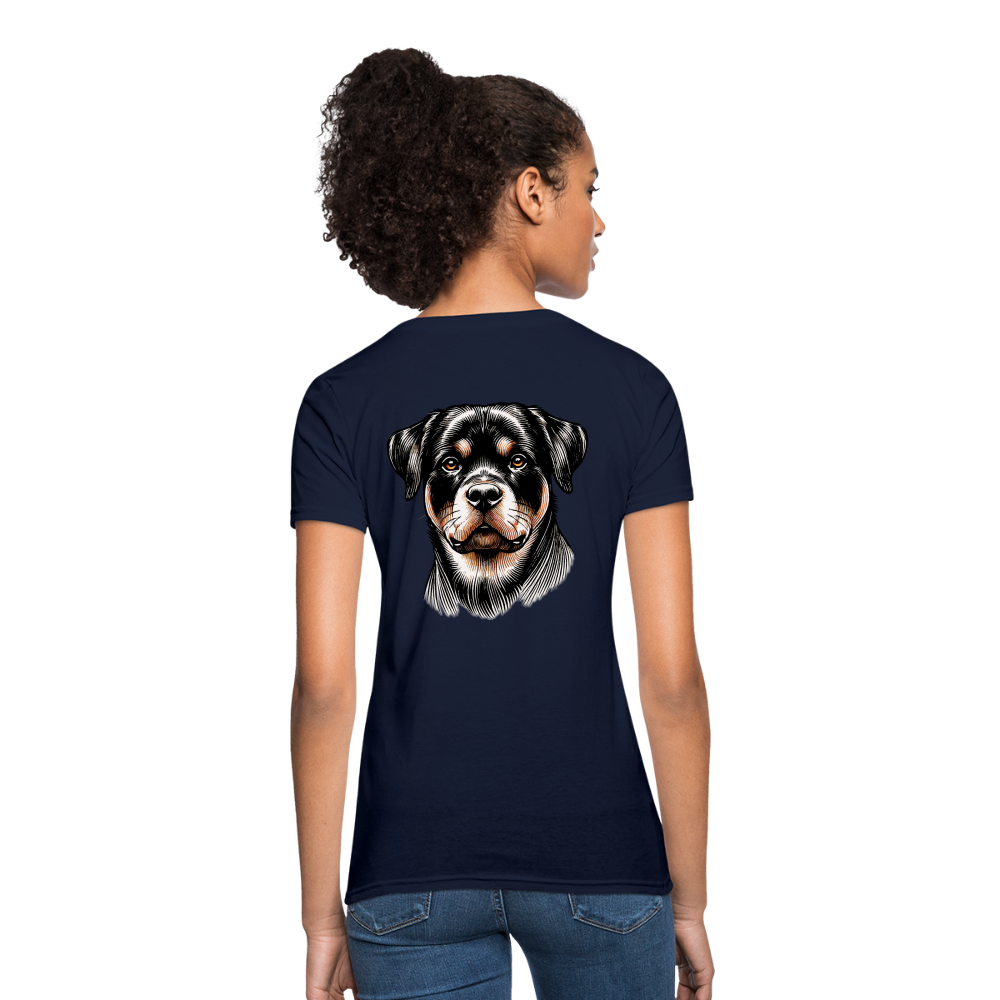 Fine Line Rottweiler Graphic Women's T-Shirt with Logo - navy