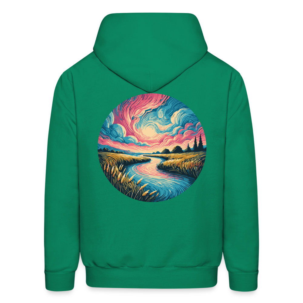 Men's River Pink and Blue Sky Graphic Hoodie with Logo - kelly green