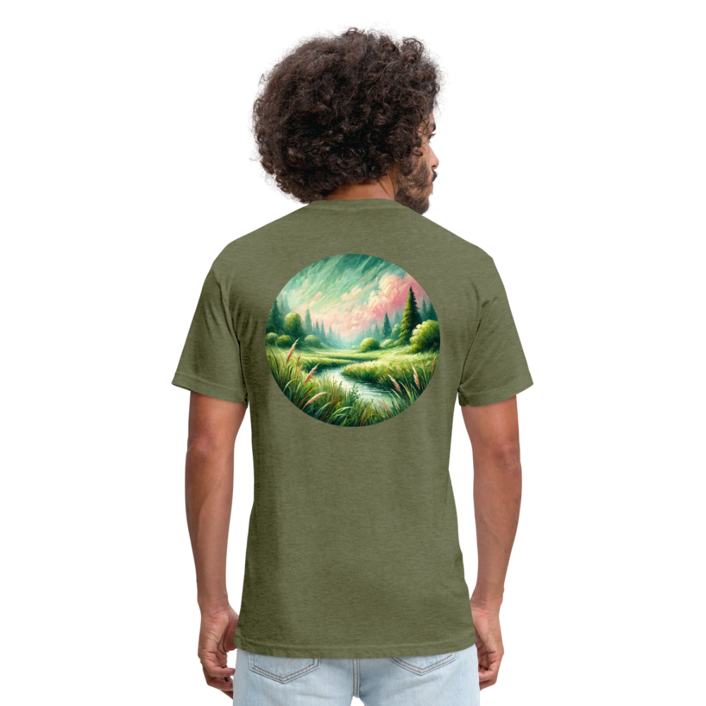 Meadow Graphic Unisex Fitted Cotton/Poly T-Shirt with Logo - heather military green