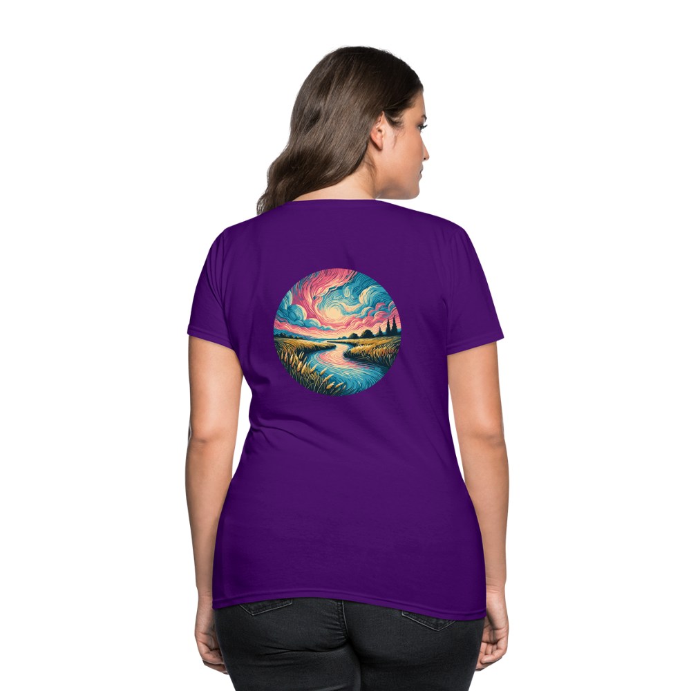 Women's River Pink and Blue Sky T-Shirt with Logo - purple