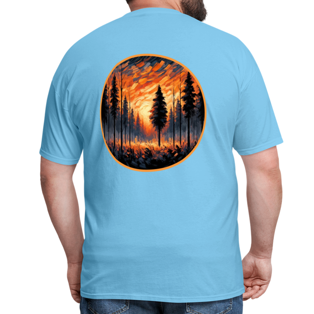 Orange Forest Sunset Unisex Classic T-Shirt with Logo - aquatic blue