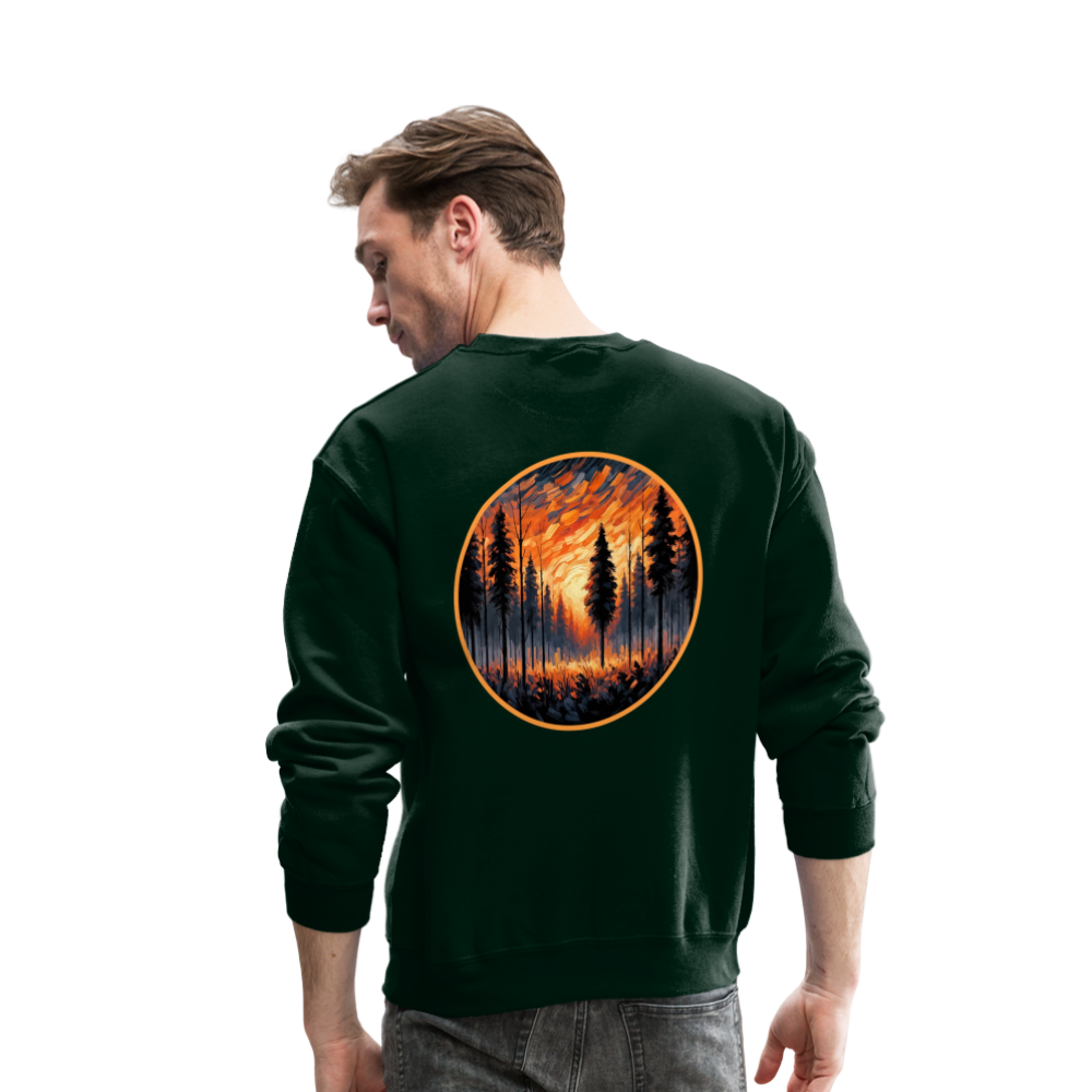 Orange Forest Sunset Crewneck Sweatshirt with Logo - forest green