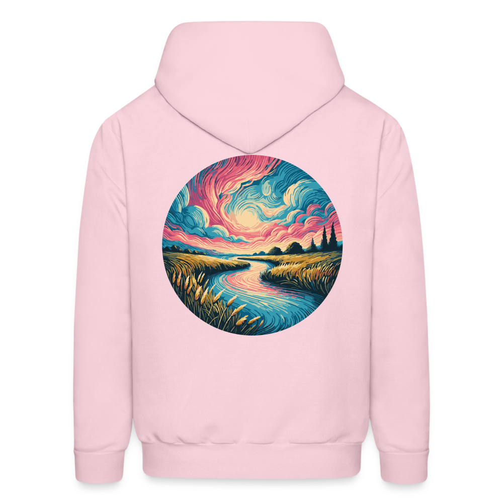 Men's River Pink and Blue Sky Graphic Hoodie with Logo - pale pink