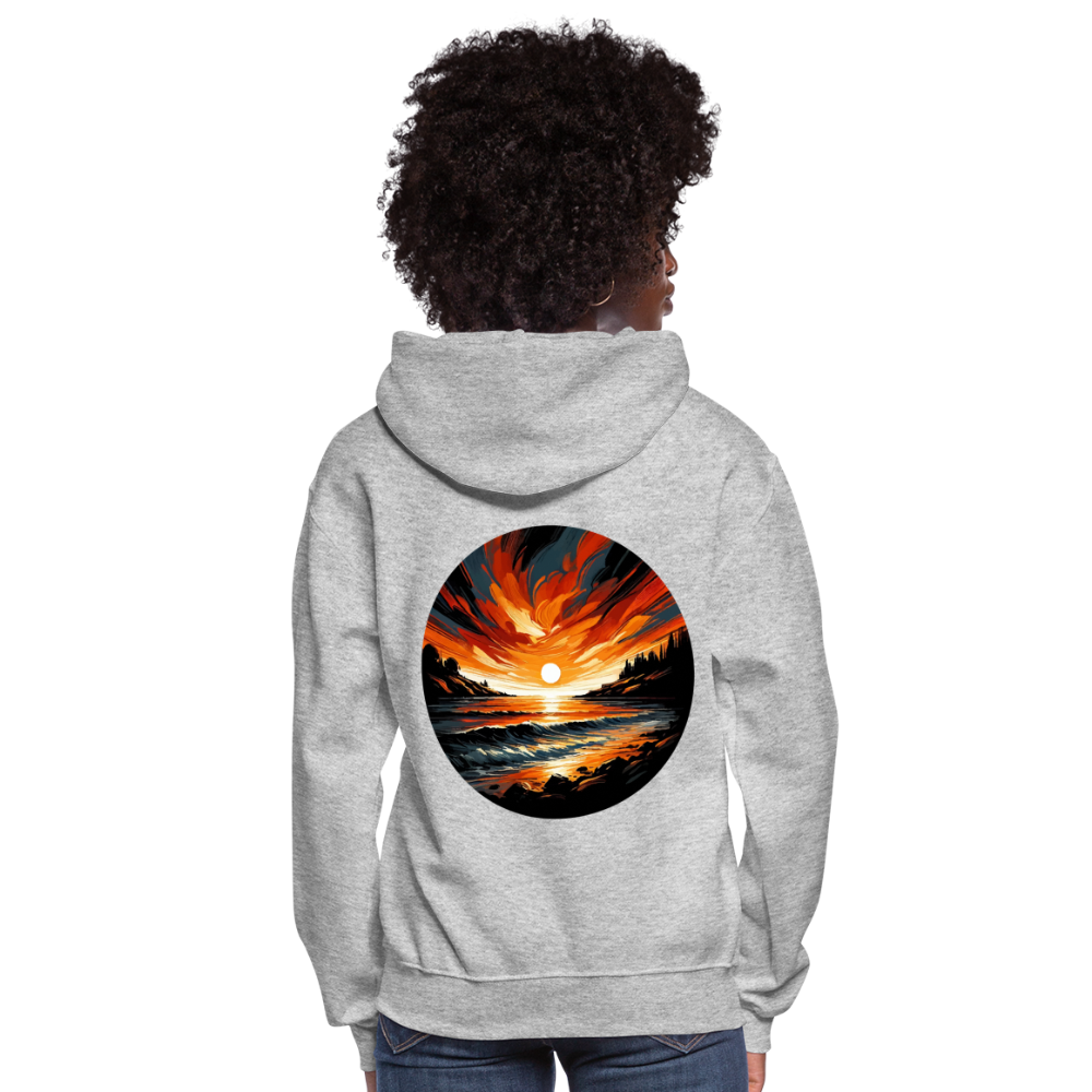 Women's Beach Sunset Graphic Hoodie with Logo - heather gray