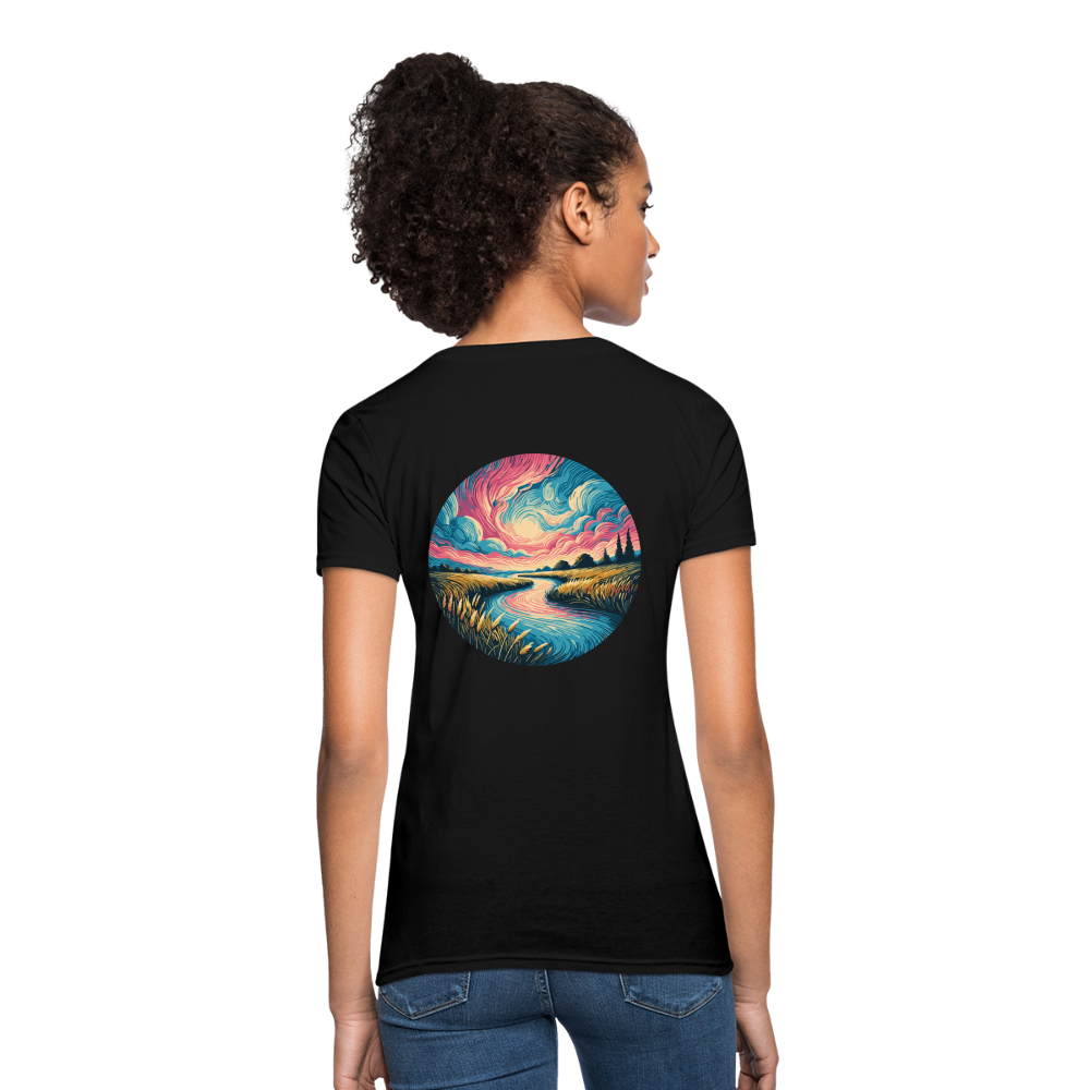 Women's River Pink and Blue Sky T-Shirt with Logo - black