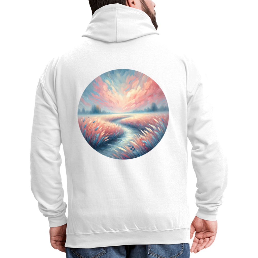 River Meadow Graphic Unisex Contrast Hoodie with Logo - white/gray