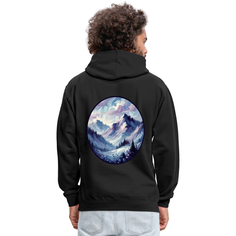 Lavender Blue Mountain Range Graphic Unisex Contrast Hoodie with Logo - black/asphalt