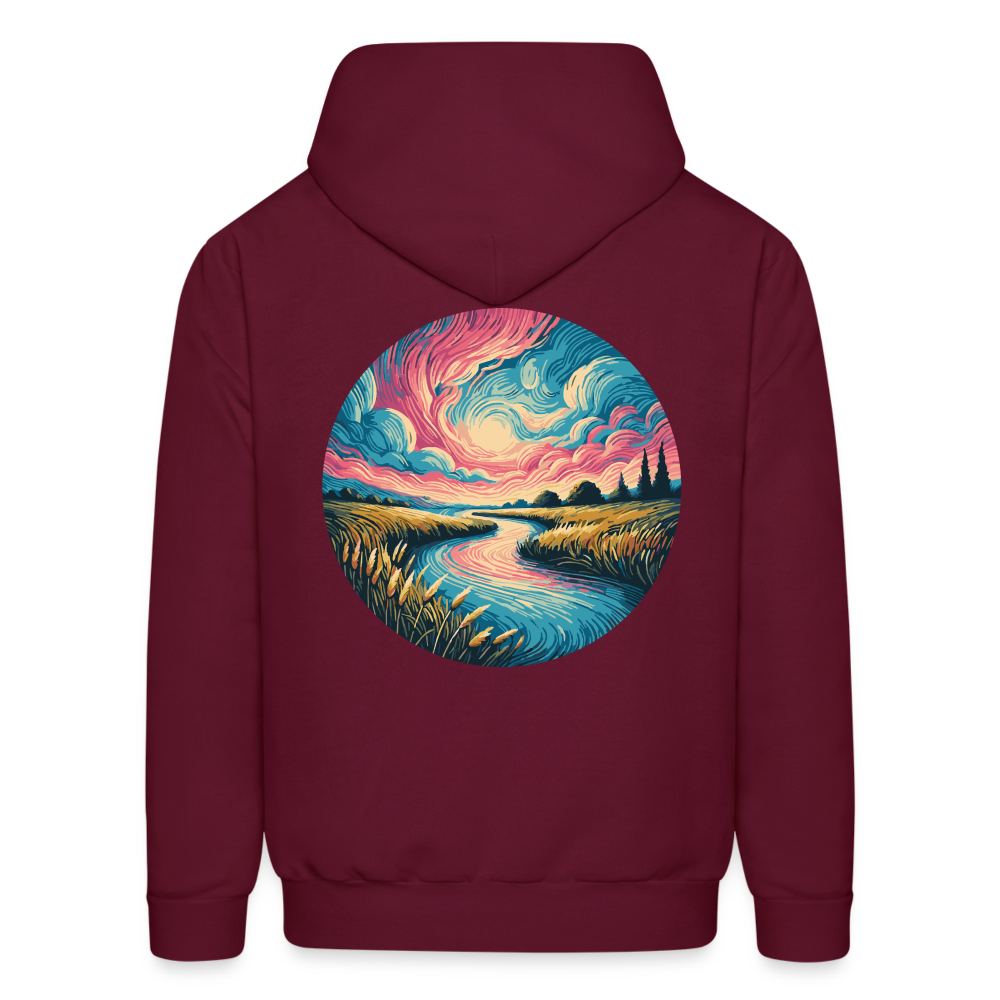 Men's River Pink and Blue Sky Graphic Hoodie with Logo - burgundy