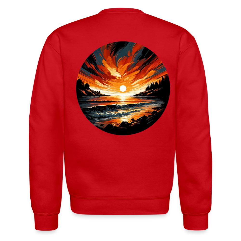 Beach Sunset Graphic Crewneck Sweatshirt with Logo - red