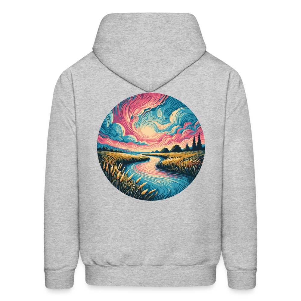 Men's River Pink and Blue Sky Graphic Hoodie with Logo - heather gray