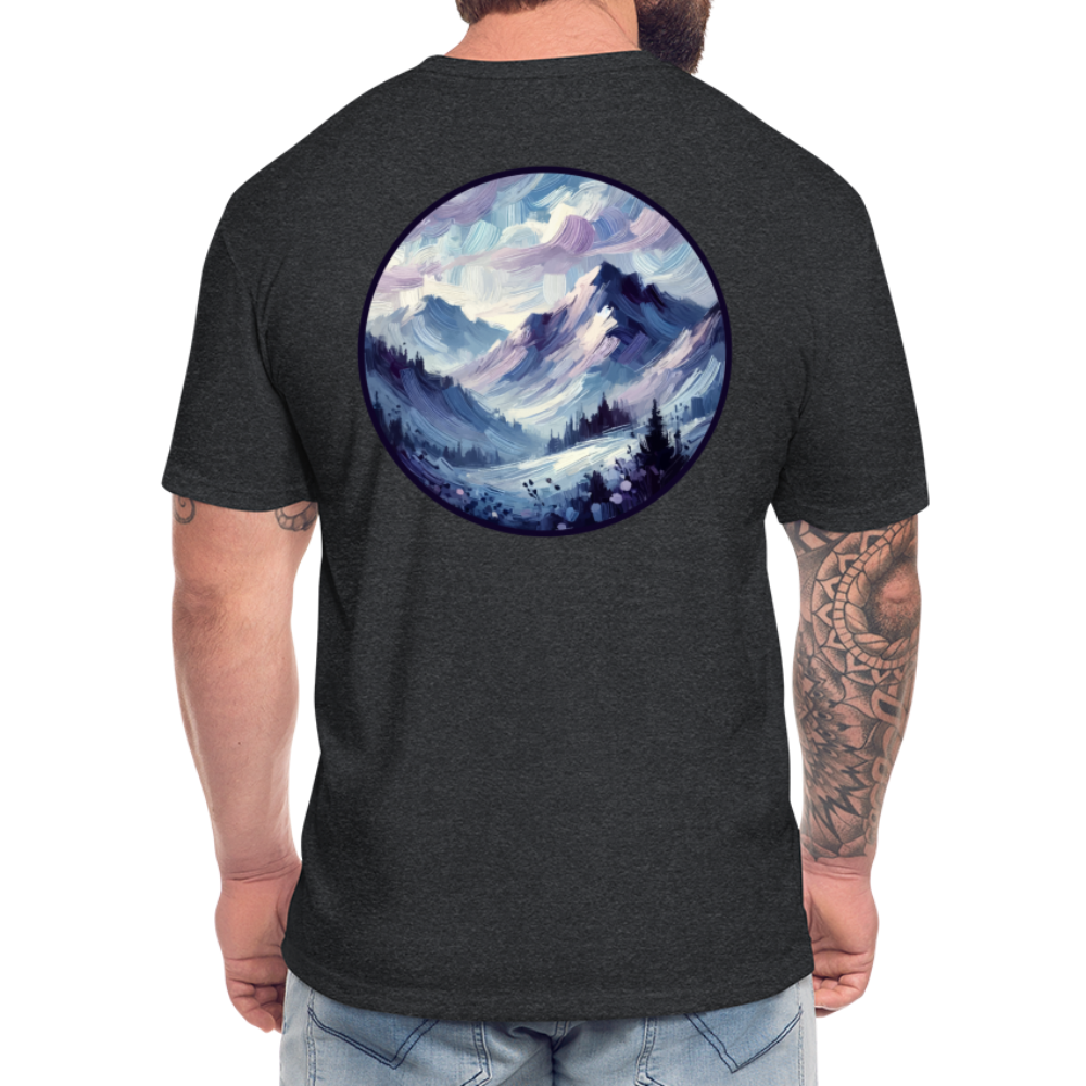 Lavender Blue Mountain Range Graphic Unisex Fitted Cotton/Poly T-Shirt with Logo - heather black