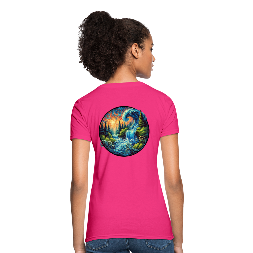 Women's Waterfall Graphic T-Shirt with Logo - fuchsia