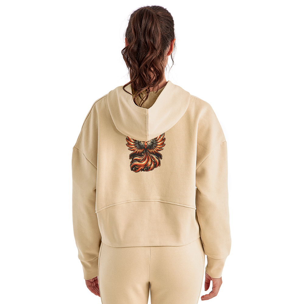 Women's Phoenix Graphic Half Zip Cropped Hoodie with Logo - nude