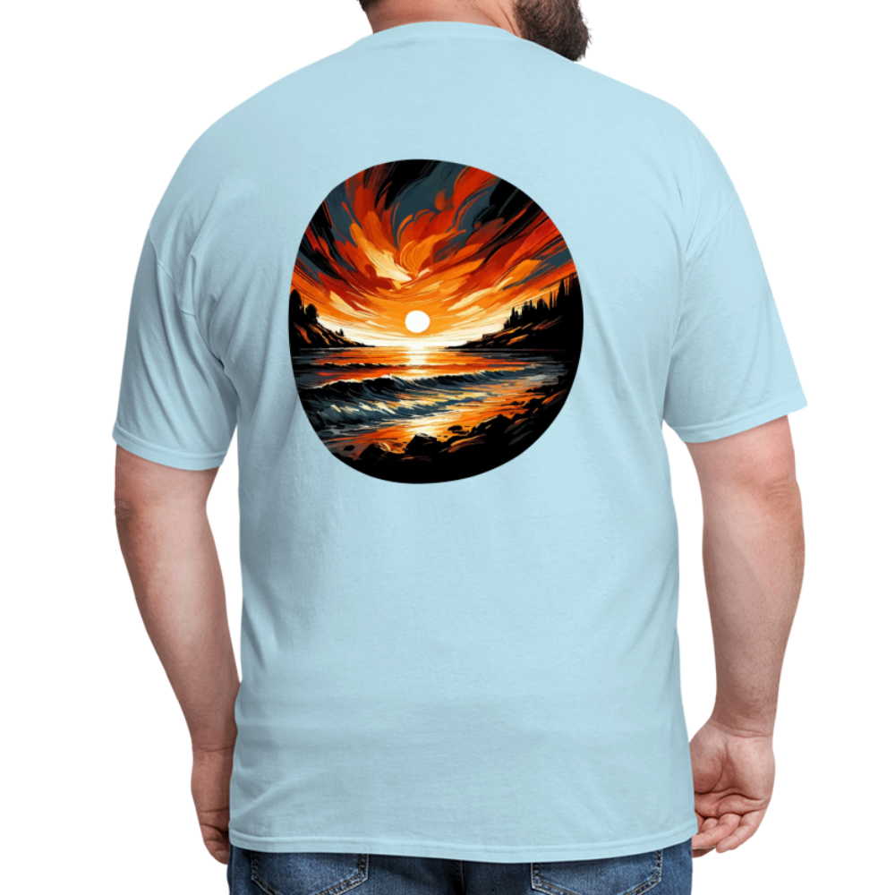 Beach Sunset Graphic Unisex Classic T-Shirt with Logo - powder blue