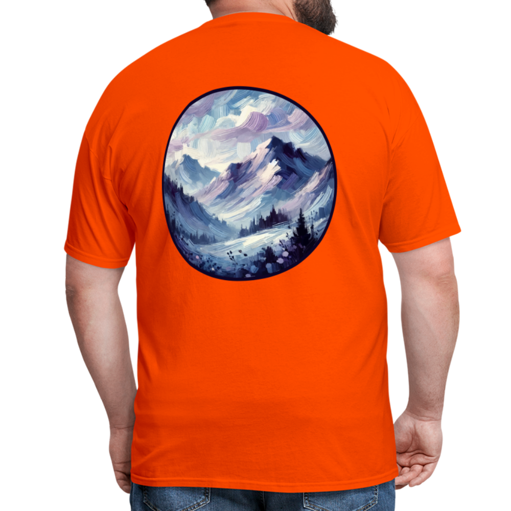 Lavender Blue Mountain Range Unisex Classic T-Shirt with Logo - orange