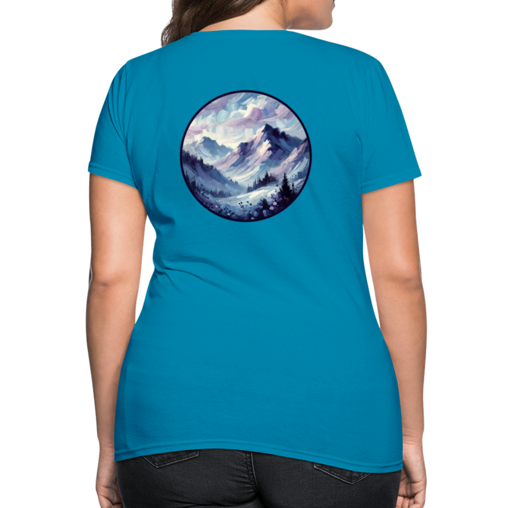 Women's Lavender Blue Mountain Range T-Shirt with Logo - turquoise