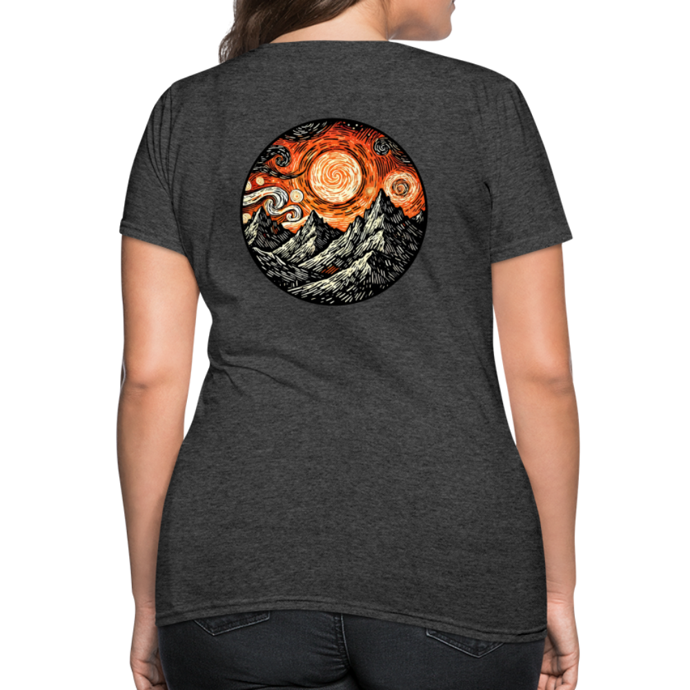 Women's Orange Swirling Mountains Graphic T-Shirt with Logo - heather black