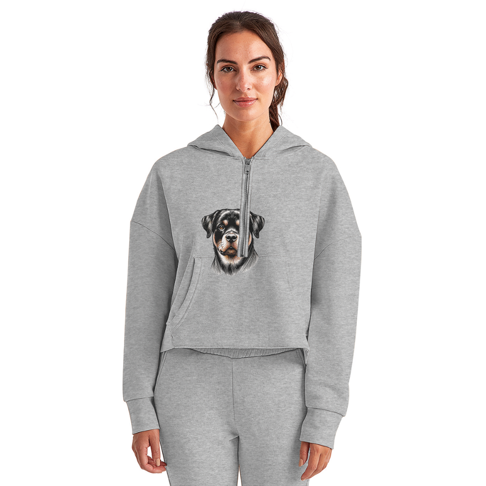 Women's Fine Line Rottweiler Graphic Half Zip Cropped Hoodie with Logo - heather gray