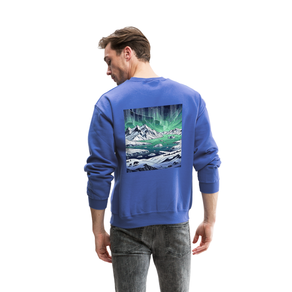 Colored Northern Lights Arctic Landscape Graphic Crewneck Sweatshirt with Logo - royal blue