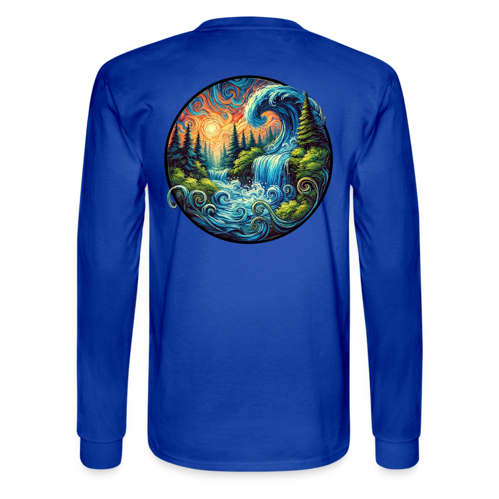 Men's Waterfall Graphic Long Sleeve Shirt with Logo - royal blue