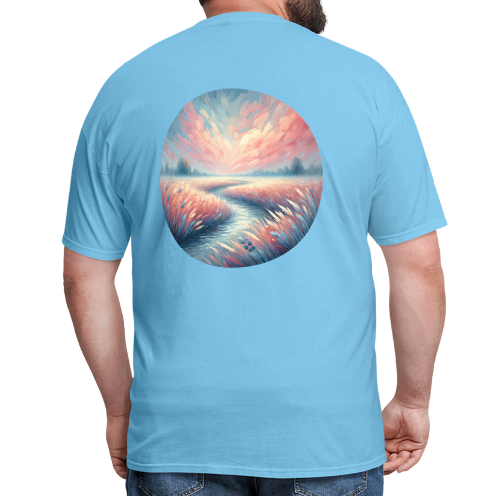 River Meadow Graphic Unisex Classic T-Shirt with Logo - aquatic blue