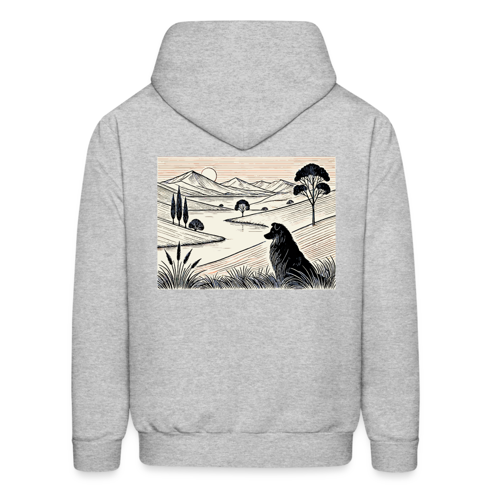 Men's Australian Shepherd Prairie Graphic Hoodie with Logo - heather gray