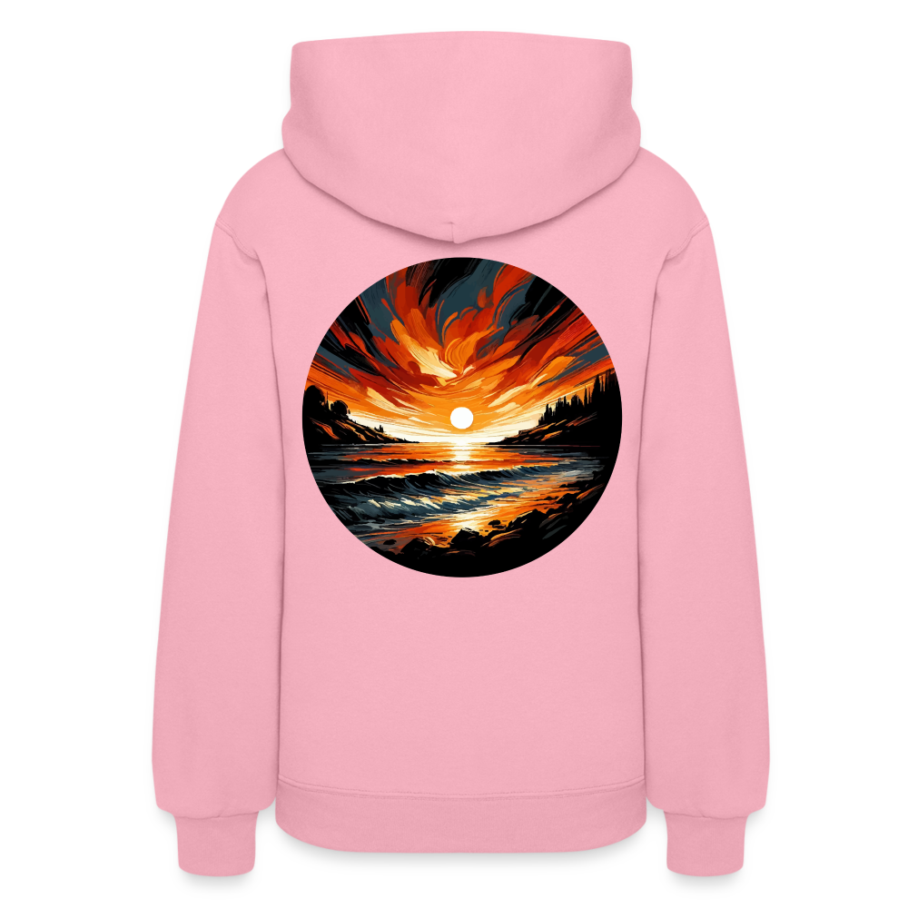 Women's Beach Sunset Graphic Hoodie with Logo - classic pink