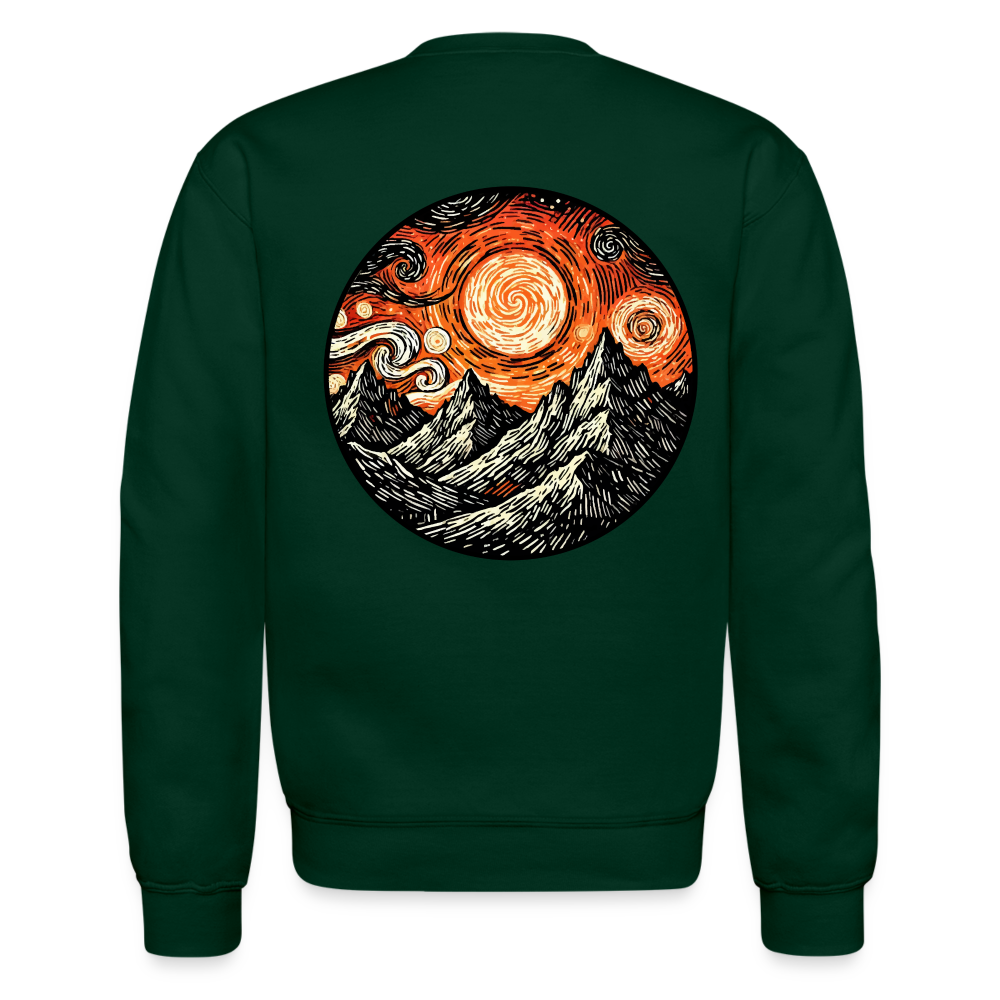 Orange Swirling Mountains Graphic Crewneck Sweatshirt with Logo - forest green