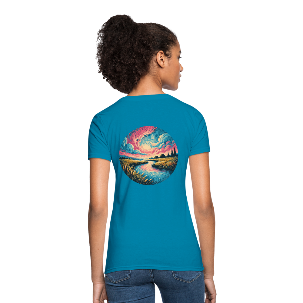 Women's River Pink and Blue Sky T-Shirt with Logo - turquoise