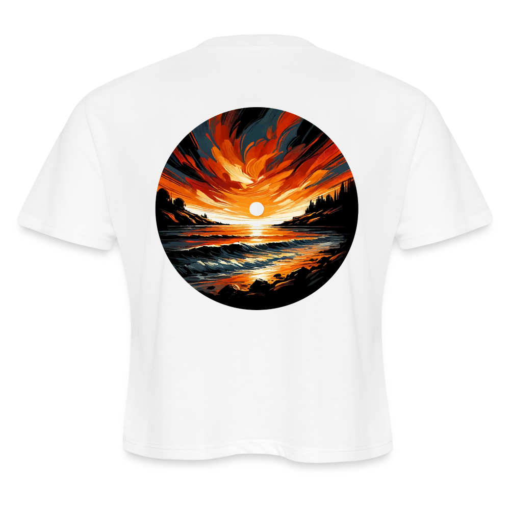 Women's Beach Sunset Graphic Cropped T-Shirt with Logo - white