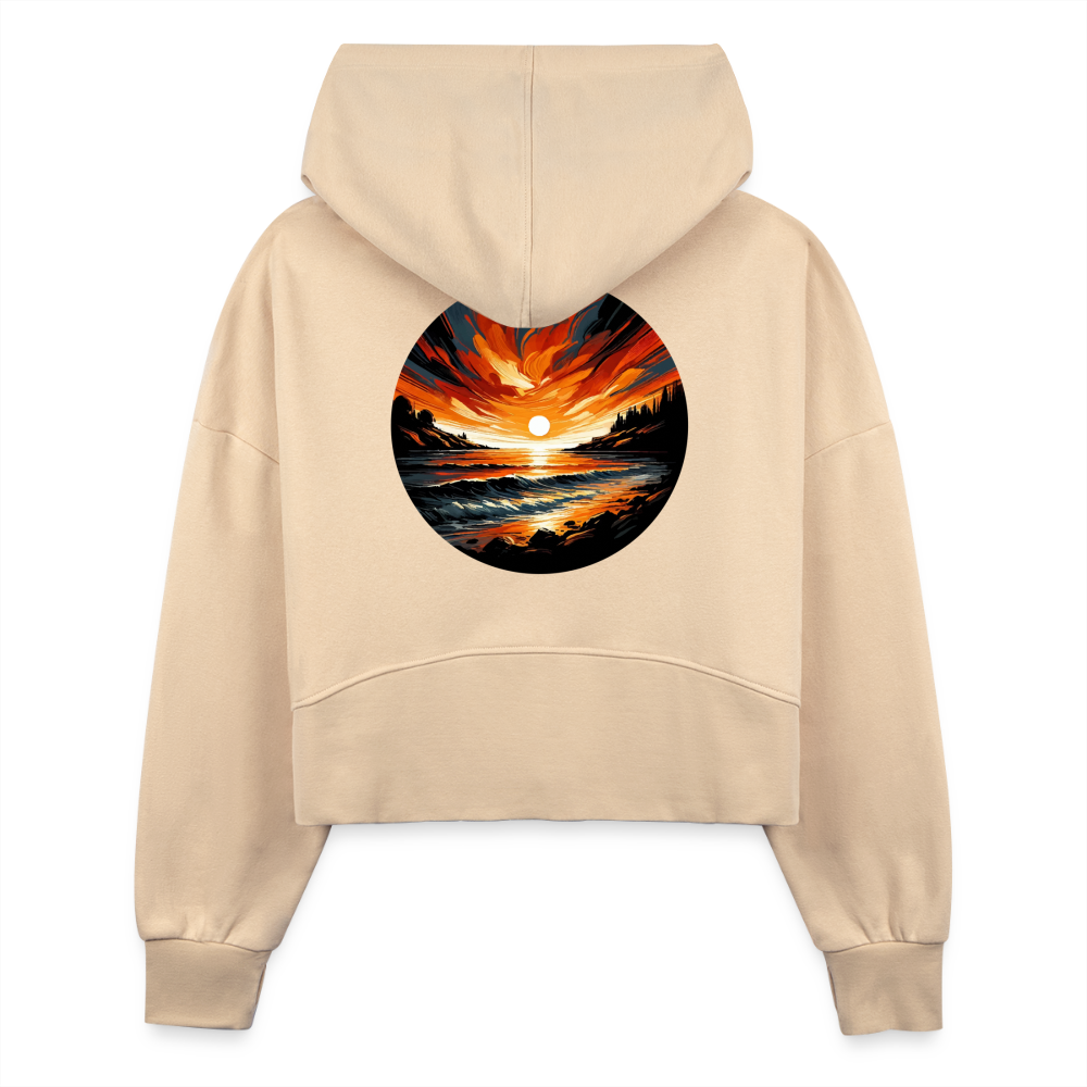 Women's Beach Sunset Graphic Half Zip Cropped Hoodie with Logo - nude