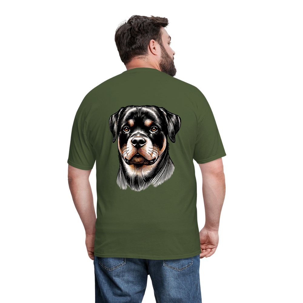 Fine Line Rottweiler Graphic Unisex Classic T-Shirt with Logo - military green