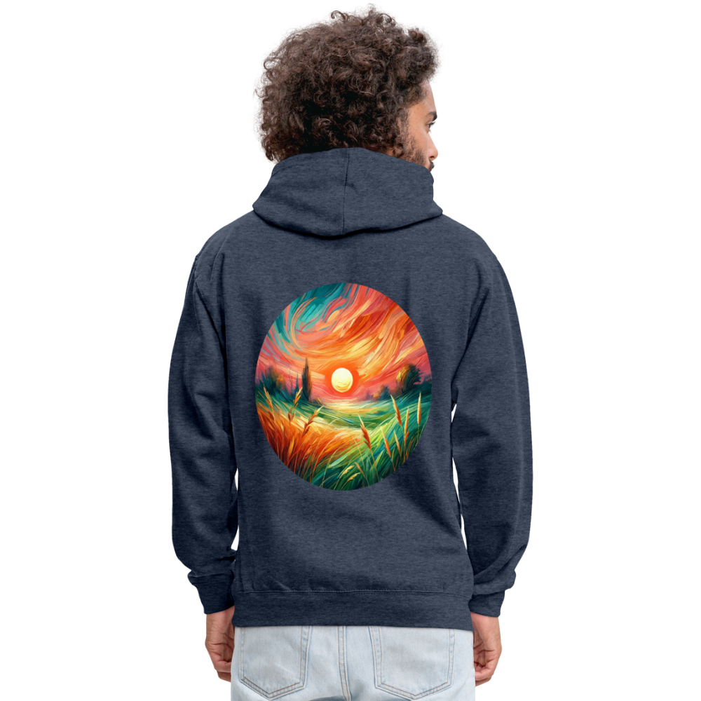 Pink Wheat Field Graphic Unisex Contrast Hoodie with Logo - indigo heather/asphalt