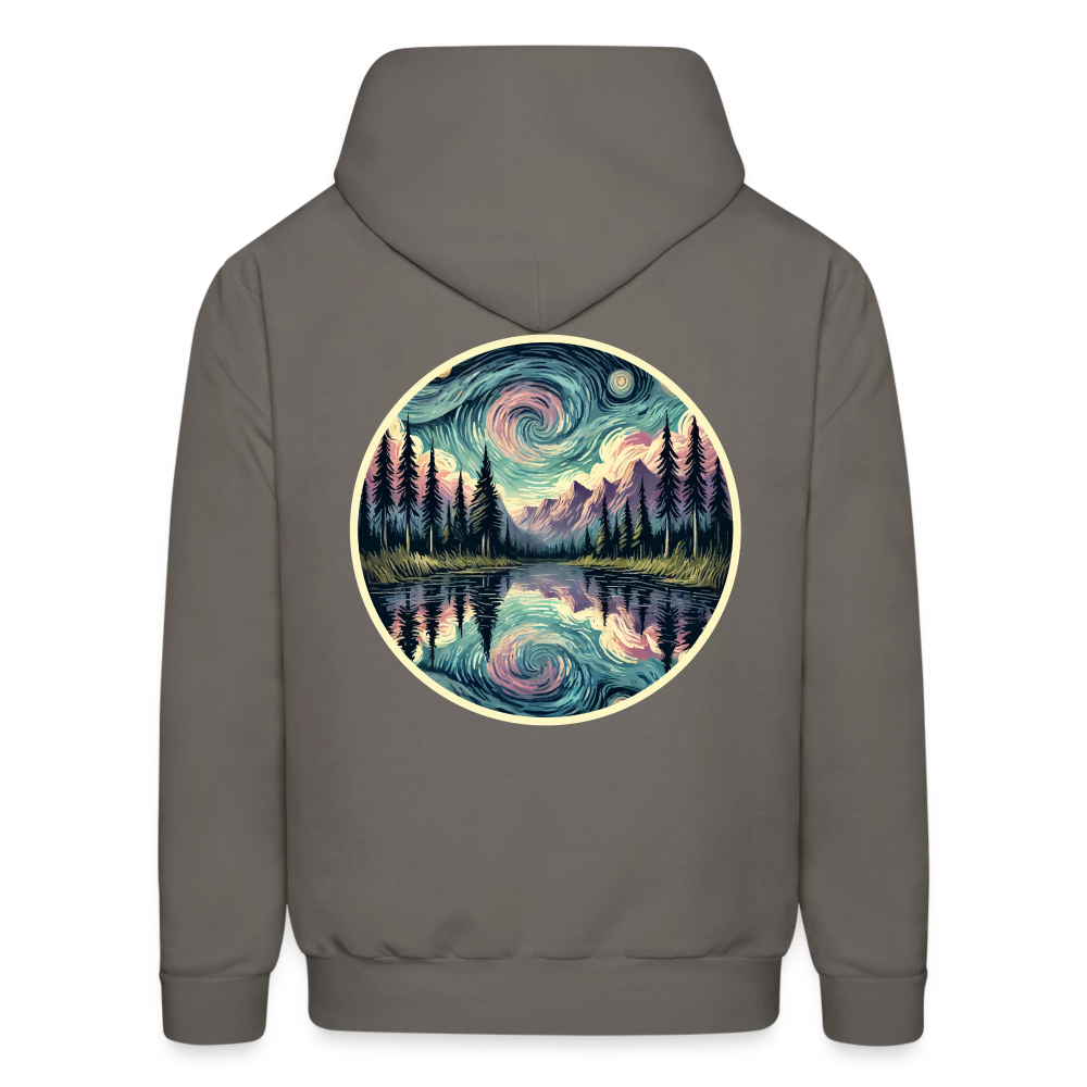 Men's Purple Swirling Sky Reflected on Lake Graphic Hoodie with Logo - asphalt gray