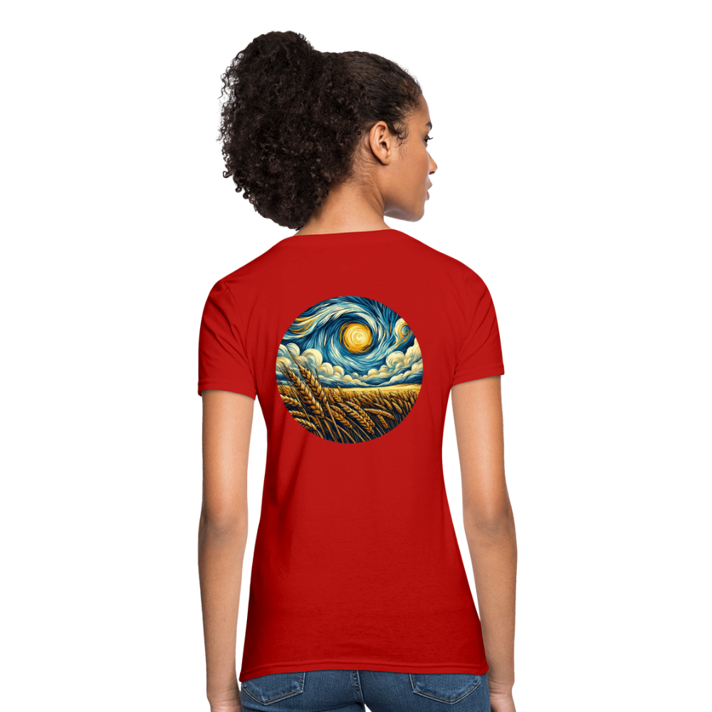 Women's Wheat Field Graphic T-Shirt with Logo - red