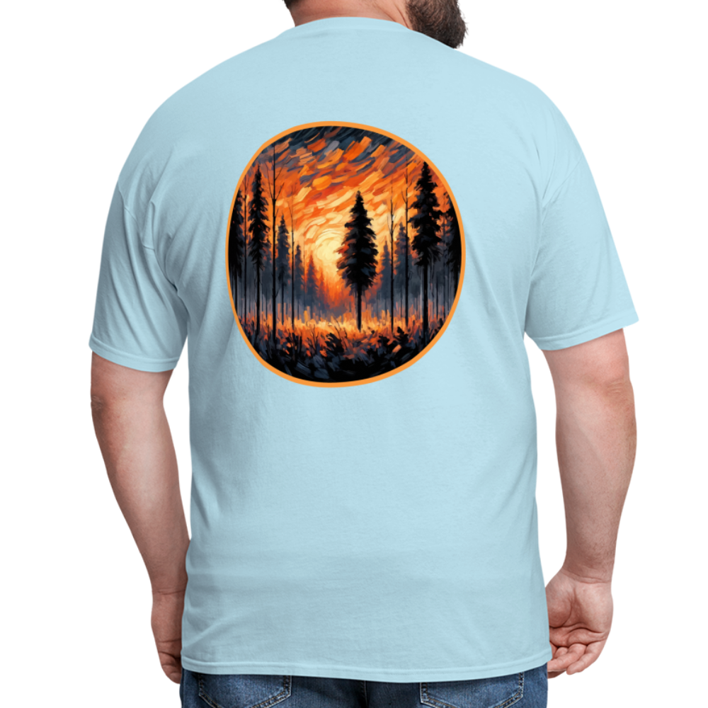 Orange Forest Sunset Unisex Classic T-Shirt with Logo - powder blue