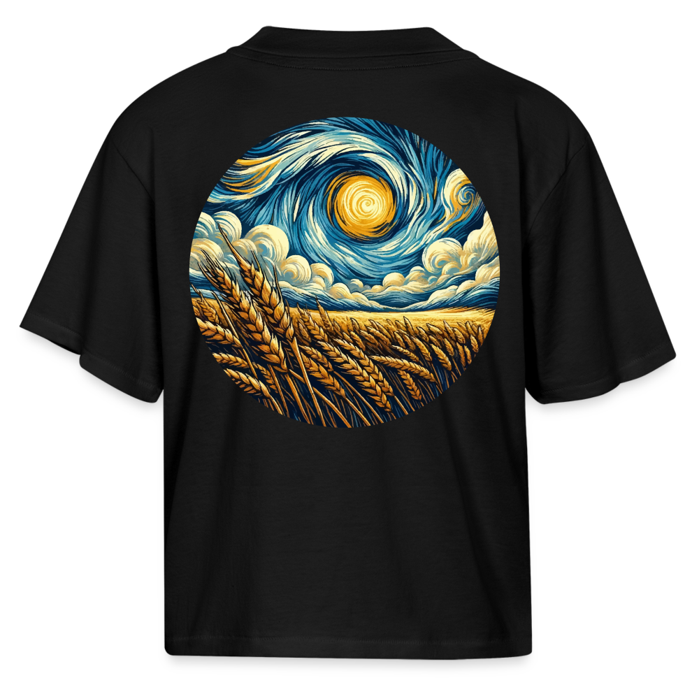 Women's Wheat Field Graphic Boxy Tee with Logo - black