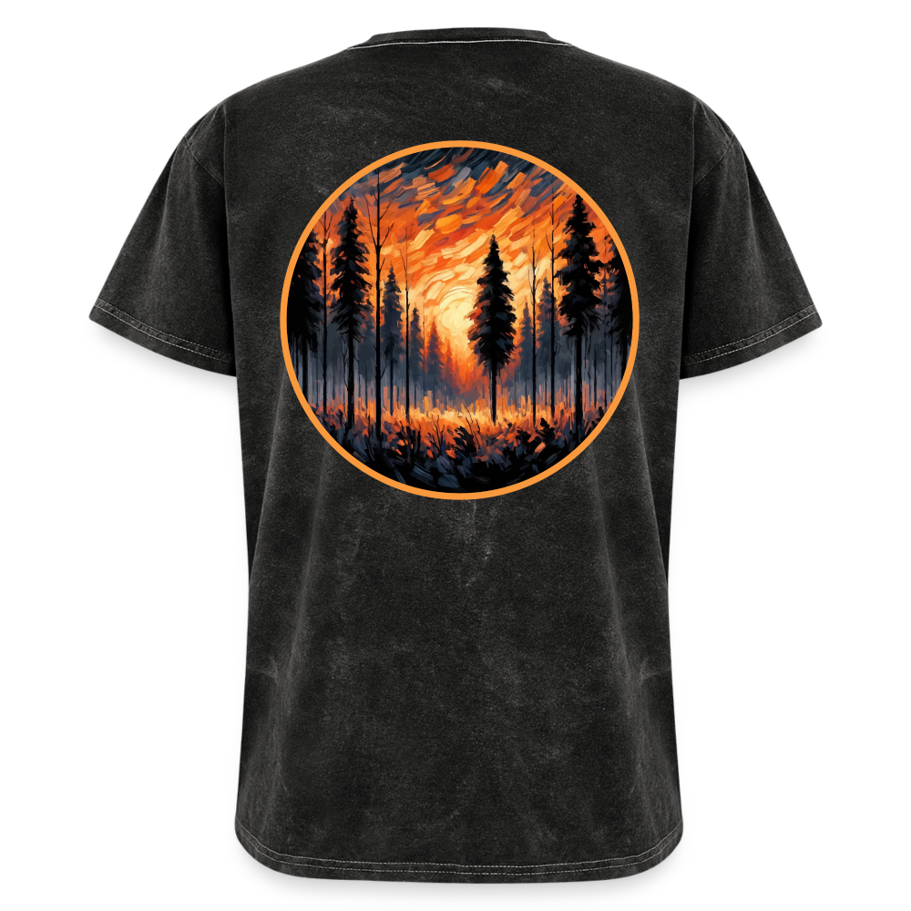 Orange Forest Sunset Graphic Unisex Mineral Wash T-shirt with Logo - mineral black